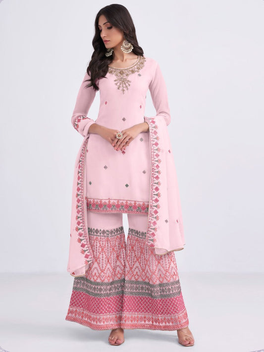 Pink Georgette Partywear Palazzo-Suit - Inddus.com