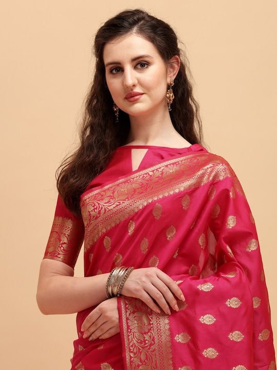 Pink & Gold-Toned Ethnic Motifs Zari Jashn Saree - Inddus.com