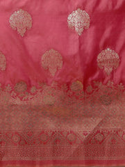 Pink & Gold-Toned Woven Design Zari Silk Blend Saree - Inddus.com