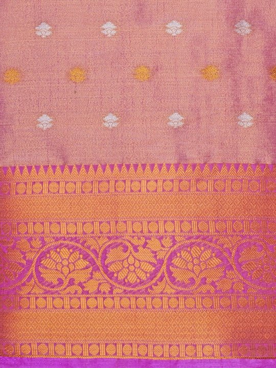 Pink & Gold-Toned Woven Design Zari Silk Blend Saree - Inddus.com