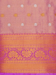 Pink & Gold-Toned Woven Design Zari Silk Blend Saree - Inddus.com