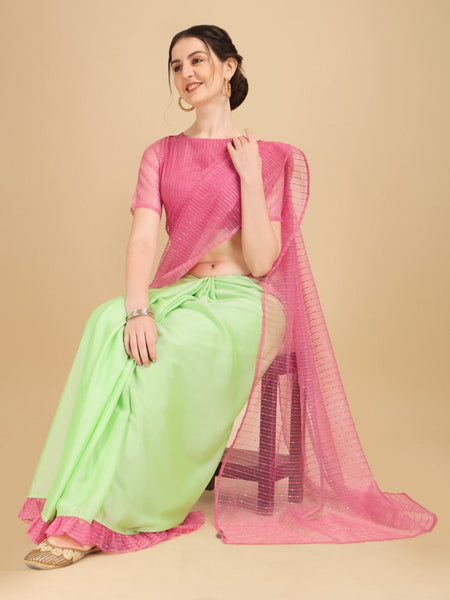 Olive Green and Rani Pink half saree - ANJU SHANKAR LABEL