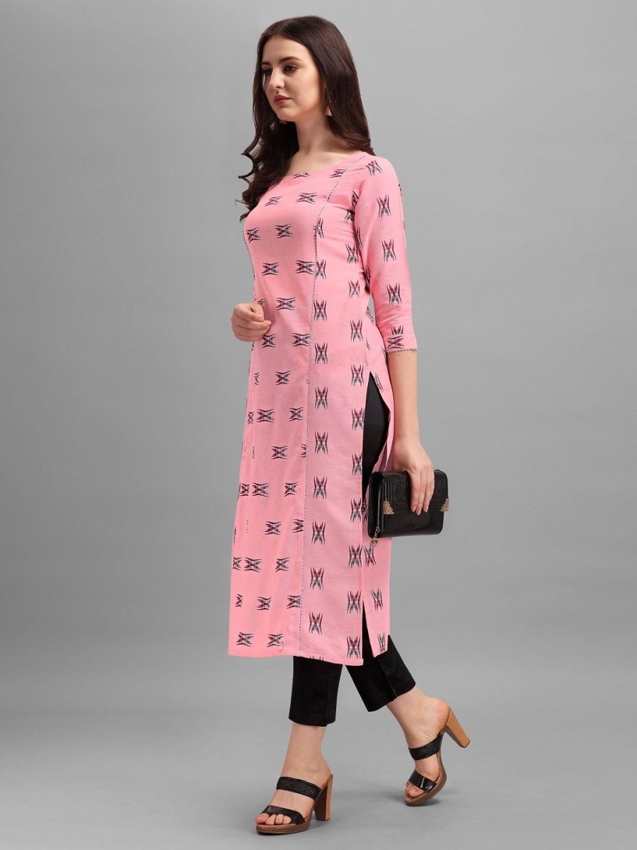 Pink Ikat Woven Kurta - Inddus.com