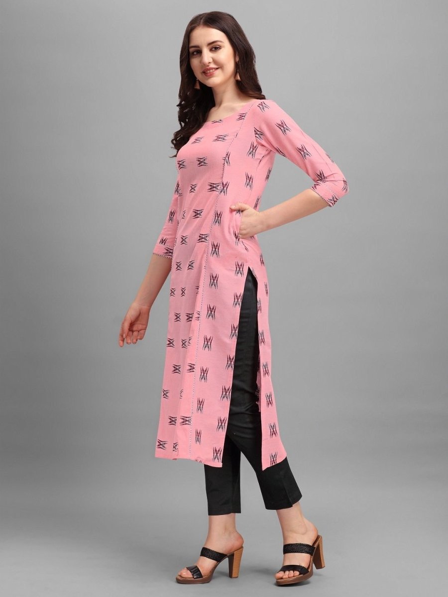 Pink Ikat Woven Kurta - Inddus.com