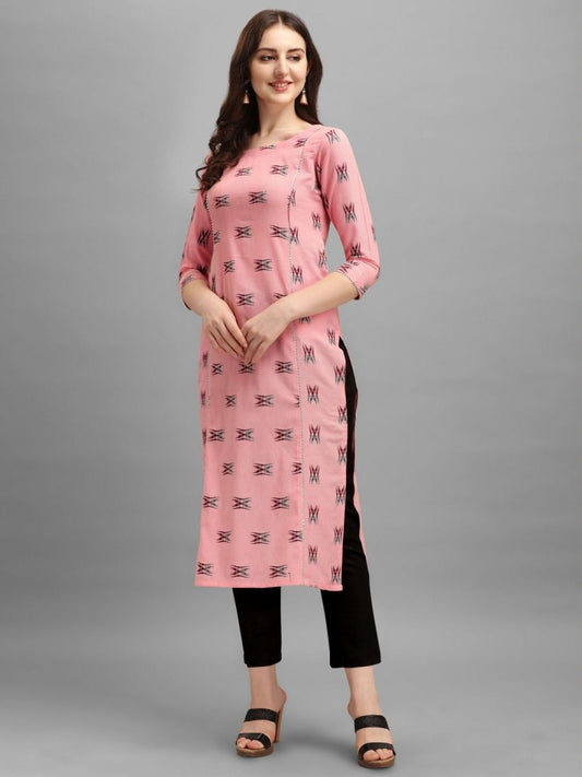 Pink Ikat Woven Kurta - Inddus.com