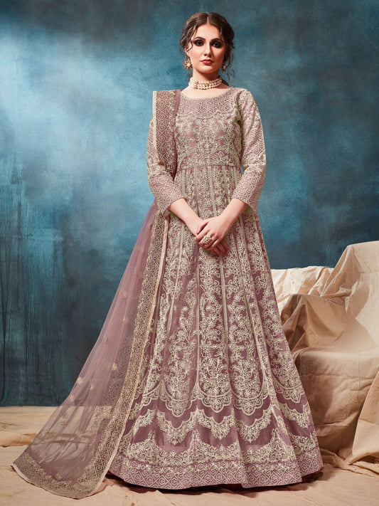 Pink Net Festive Wear Anarkali Suit - Inddus.com