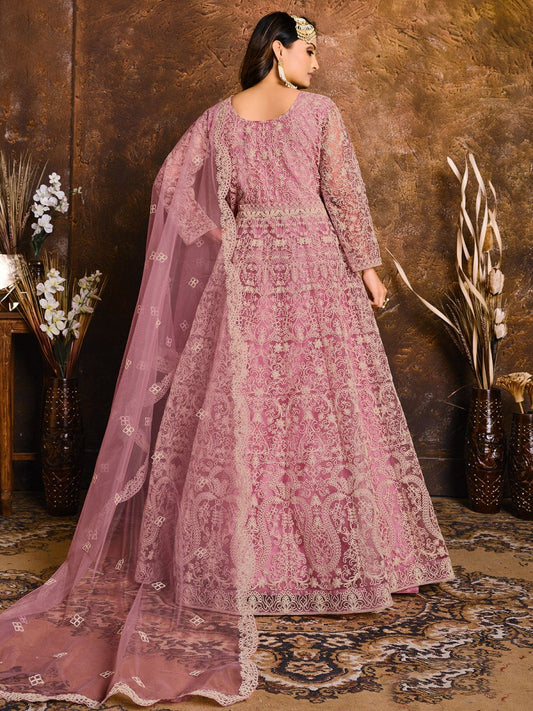 Pink Net Festive Wear Anarkali Suit - Inddus.com