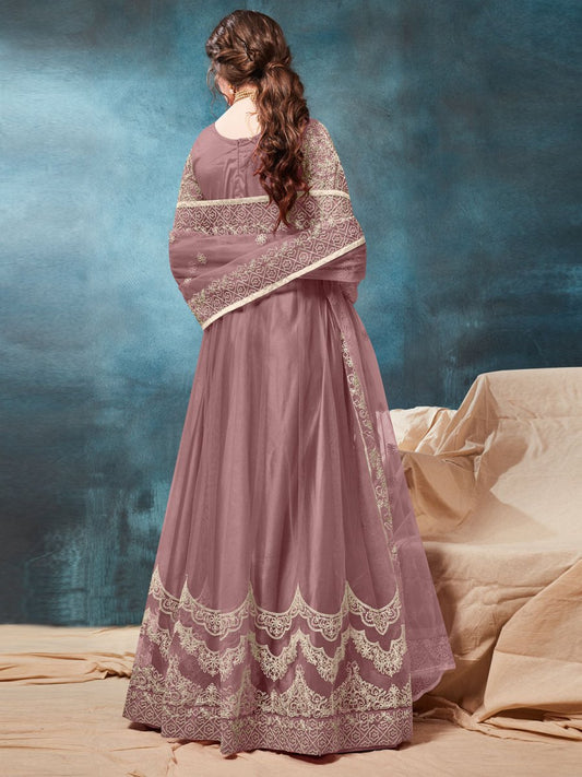 Pink Net Festive Wear Anarkali Suit - Inddus.com