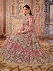 Pink Net Partywear Anarkali Suit - Inddus.com