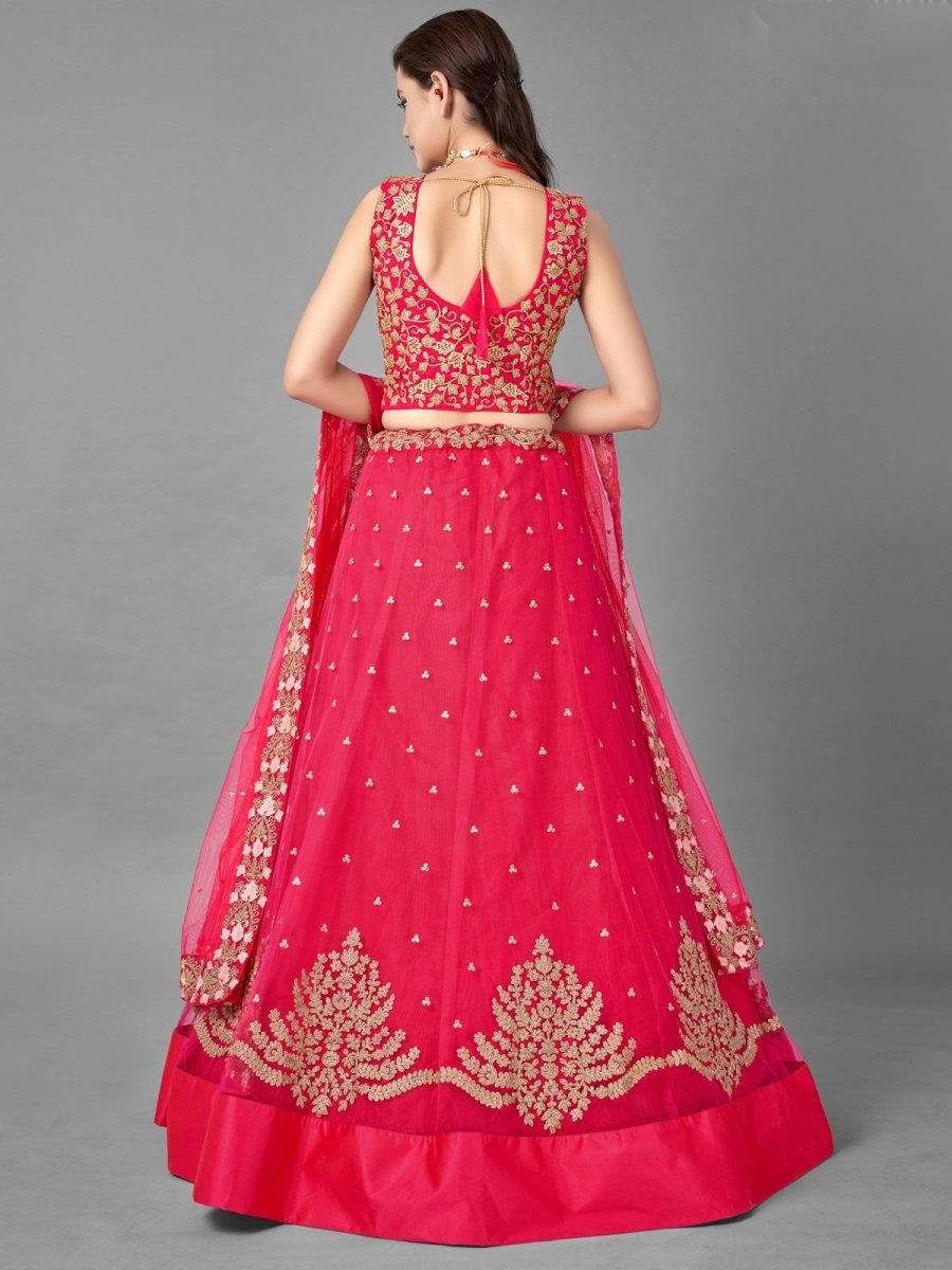 Pink Net Partywear Lehenga Choli - inddus-us