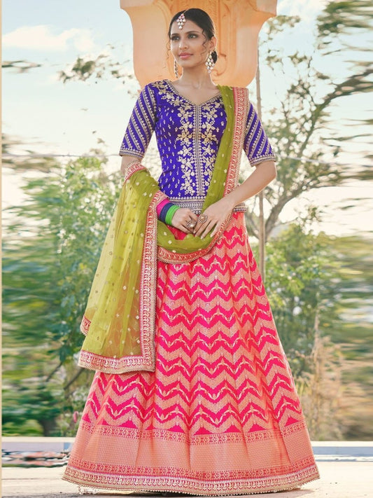 Pink Net Wedding Lehenga Choli - Inddus.com