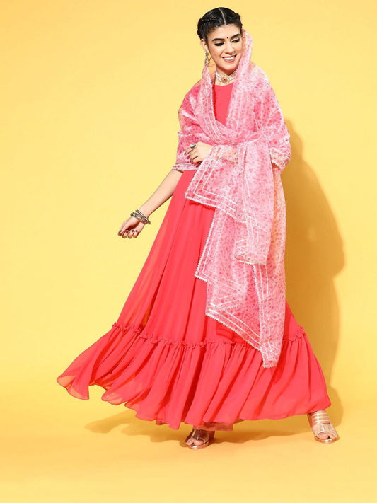 Pink Party Wear Kurta With Dupatta - Inddus.com