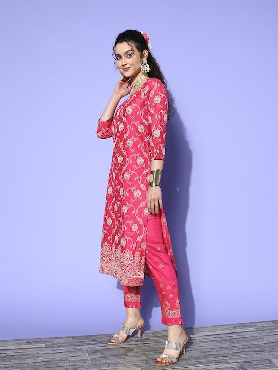 Pink Pure Cotton Unstitched Dress Material - Inddus.com