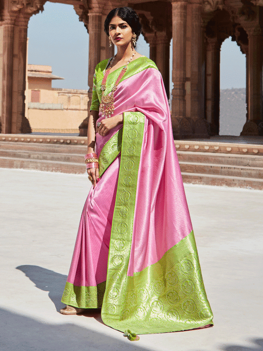 Pink Silk Embellished Saree - Inddus.com