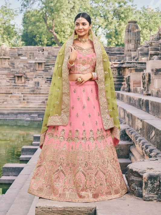 Pink Silk Festive Lehenga Choli - Inddus.com