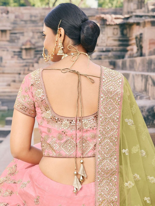 Pink Silk Festive Lehenga Choli - Inddus.com