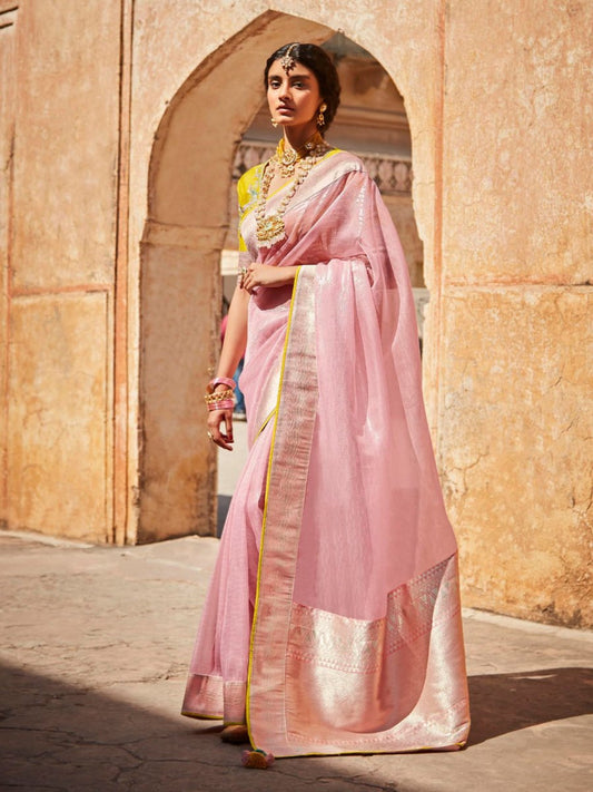 Pink Silk Wedding Saree - Inddus.com