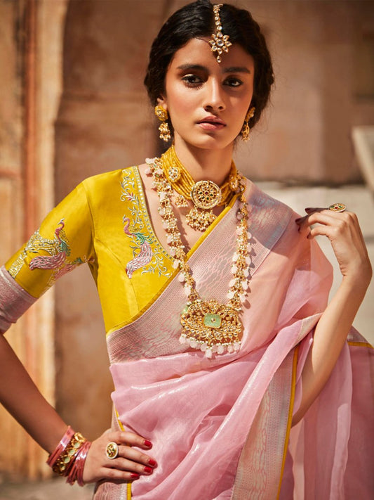 Pink Silk Wedding Saree - Inddus.com