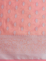 Pink & Silver-Toned Woven Design Zari Tissue Kanjeevaram Saree - Inddus.com