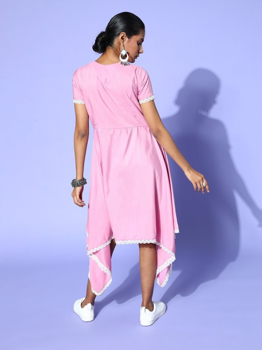 Pink Solid High-Low Silhoutte Dress - Inddus.com