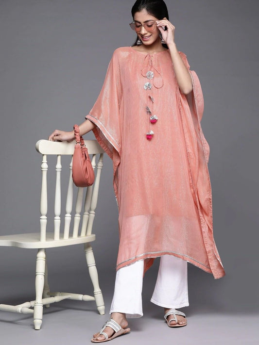 Pink Viscose Georgette Striped Kurta - Inddus.com