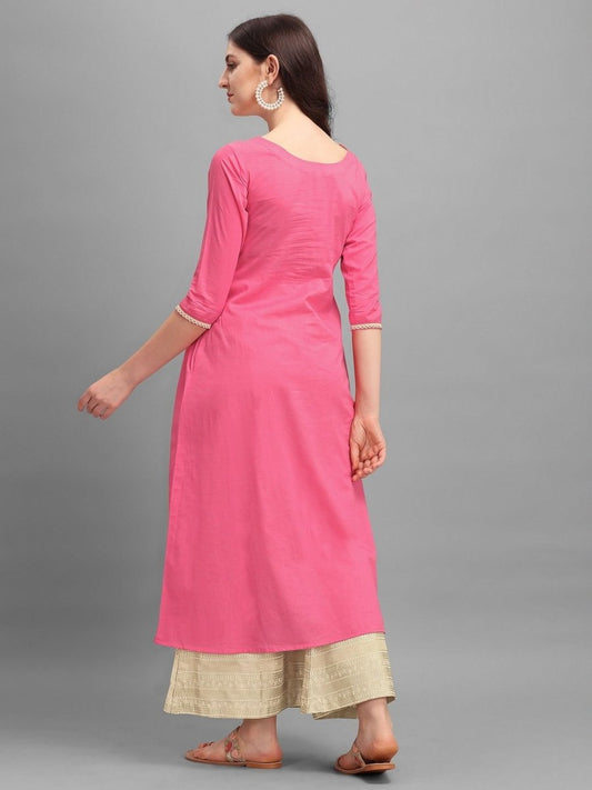 Pink Yoke Laced Kurta - Inddus.com