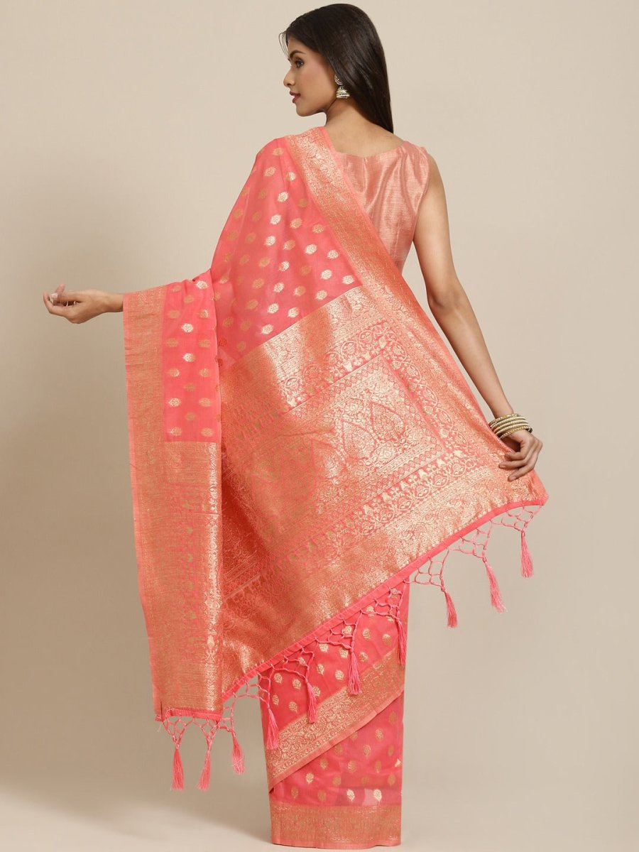 Pink Zari Woven Banarasi Saree - Inddus.com