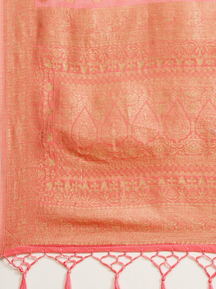 Pink Zari Woven Banarasi Saree - Inddus.com