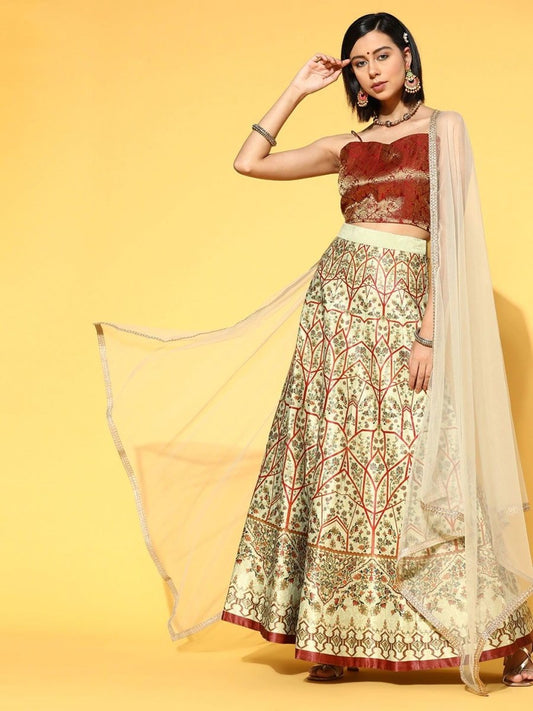 Pista Green Lehenga with Blouse and Dupatta - Inddus.com