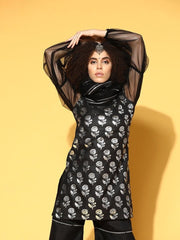 pleasing black cotton blend printed kurta set