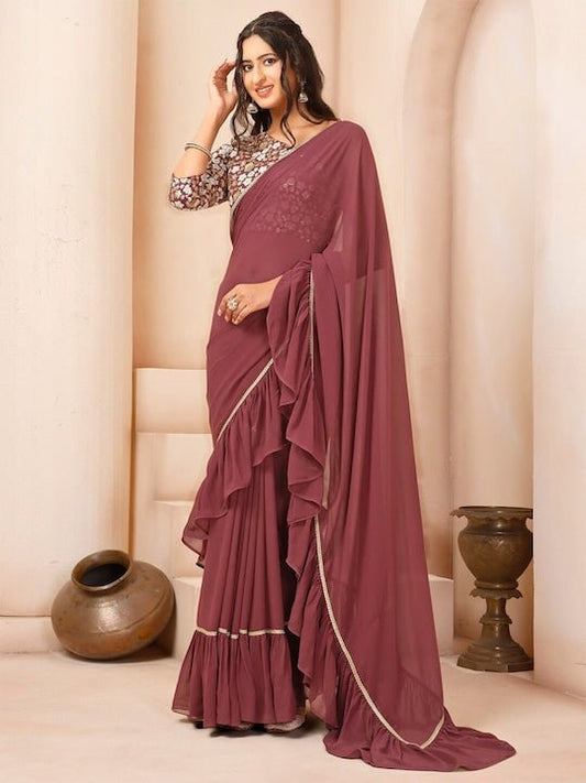 Poly Georgette Ruffle Saree