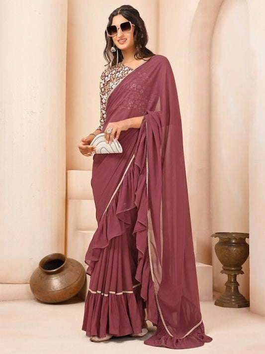 Poly Georgette Ruffle Saree