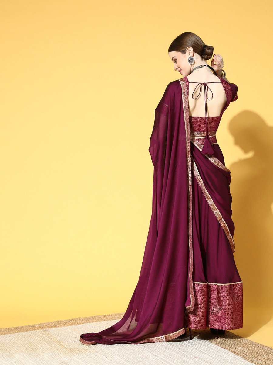 Pretty Purple Woven Design Semi-stitched Lehenga Choli With Dupatta - Inddus.com