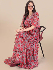 Printed Georgette Maxi Fit And Flare Dress - Inddus.com