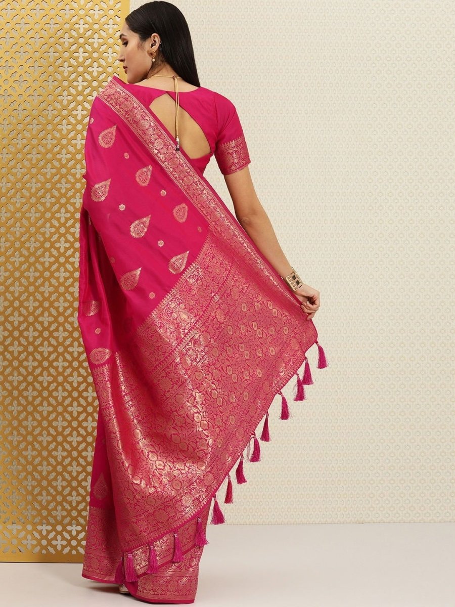 Purple and Gold Ethnic Motifs Zari woven Saree - Inddus.com