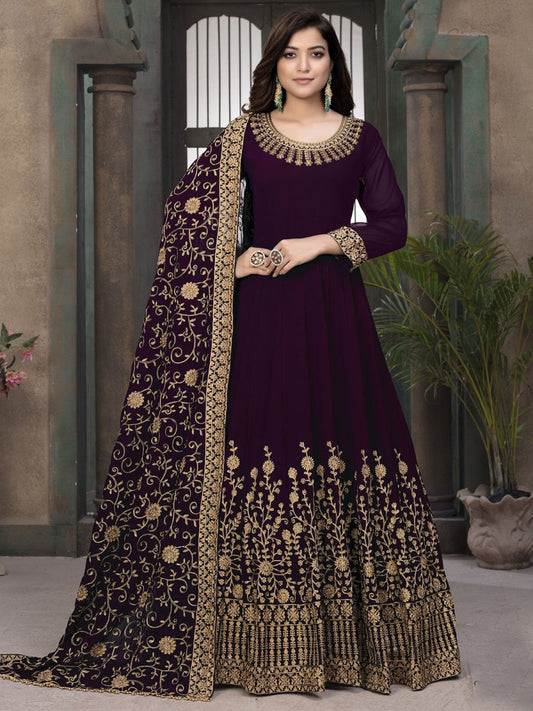 Purple Georgette Partywear Anarkali Suit - Inddus.com