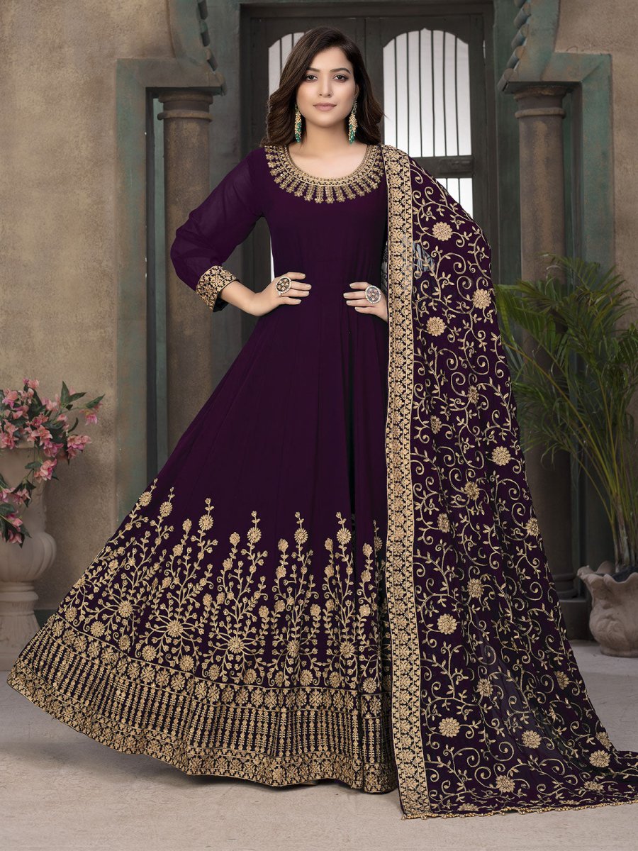 Purple Georgette Partywear Anarkali Suit - Inddus.com