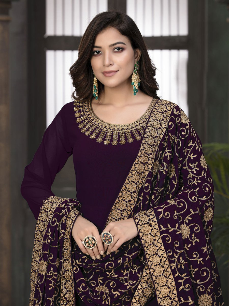 Purple Georgette Partywear Anarkali Suit - Inddus.com