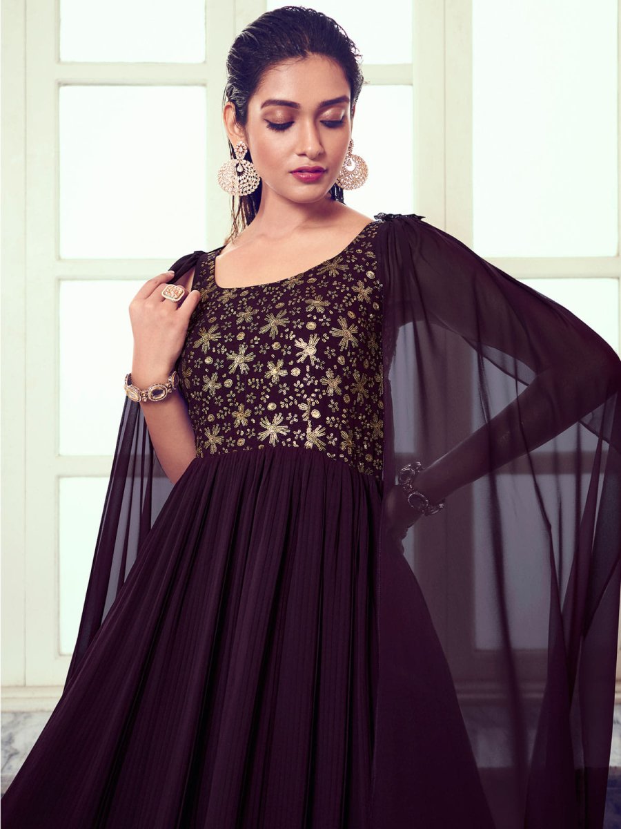 Purple Georgette Partywear Gown - Inddus.com