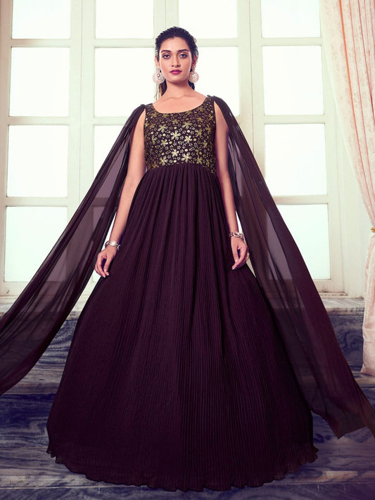 Purple Georgette Partywear Gown - Inddus.com