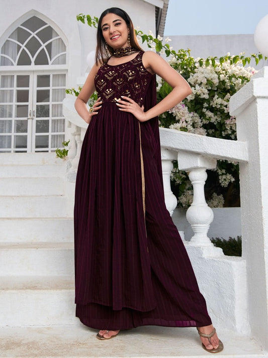 Purple Georgette Partywear Palazzo-Suit - Inddus.com