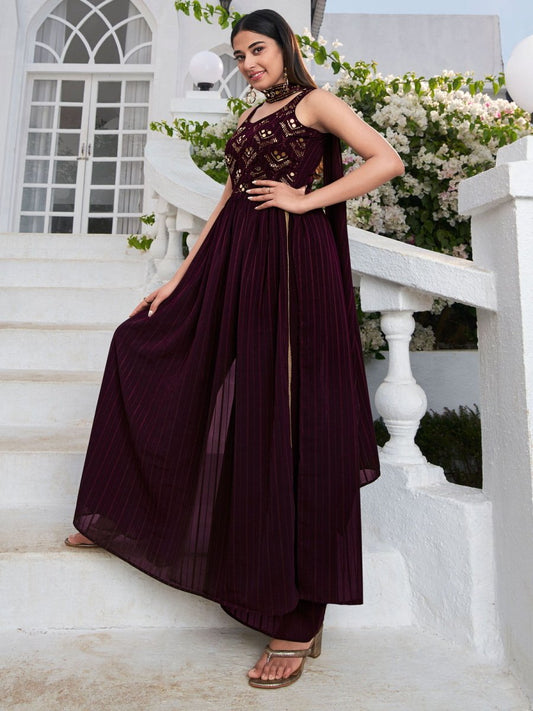 Purple Georgette Partywear Palazzo-Suit - Inddus.com