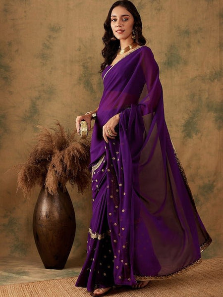 Buy Inddus Inddus Women Purple Solid Saree Shapewear at Redfynd