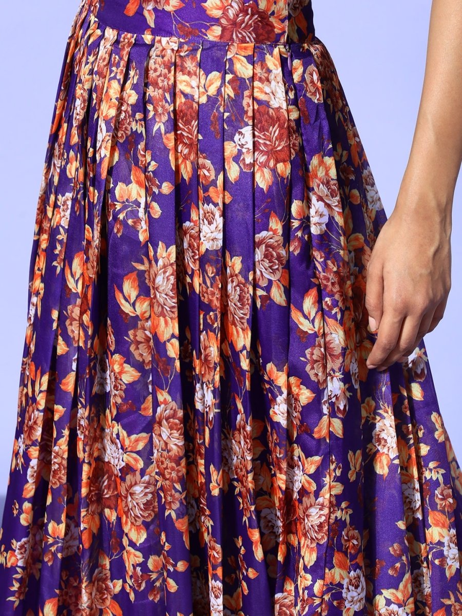 Purple Organza Floral Printed Co-Ords - Inddus.com