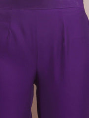 Purple Sequin Detail Chanderi Cotton Kurta & Trousers With Dupatta - Inddus.com