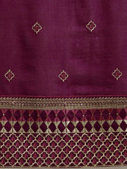 Purple Silk Blend Embroidered Party Wear Embellished Saree - inddus-us