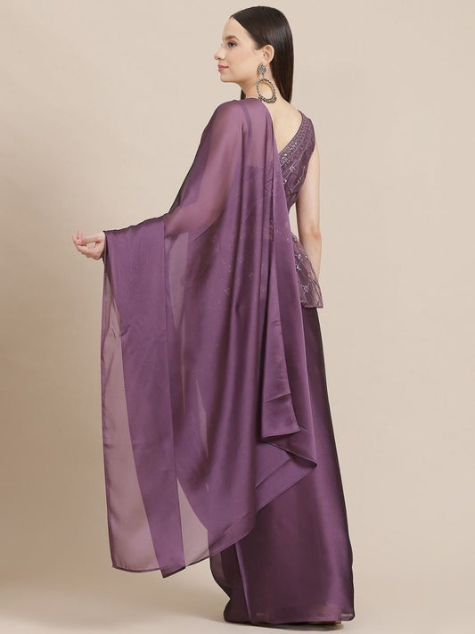 Purple Solid Saree with Jacket - Inddus.com