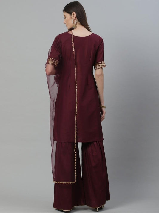 Purple Striped Cotton Blend Sharara - Inddus.com