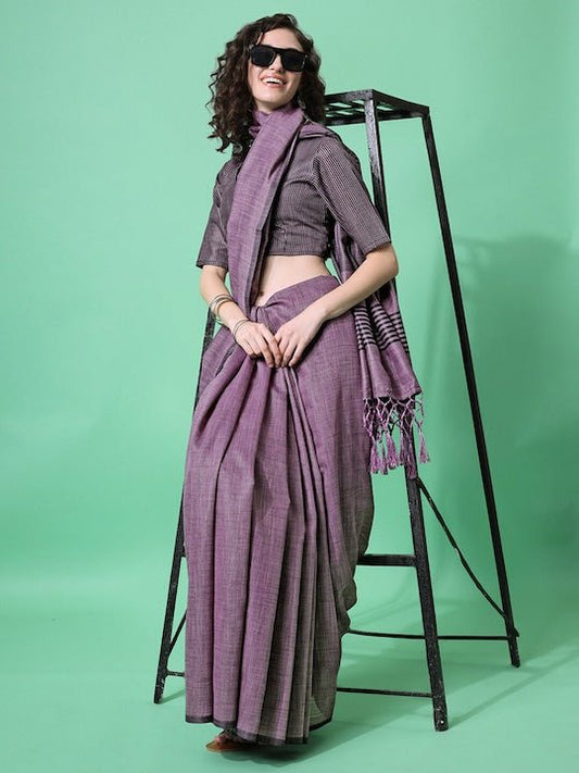 Purple Striped Saree - Inddus.com