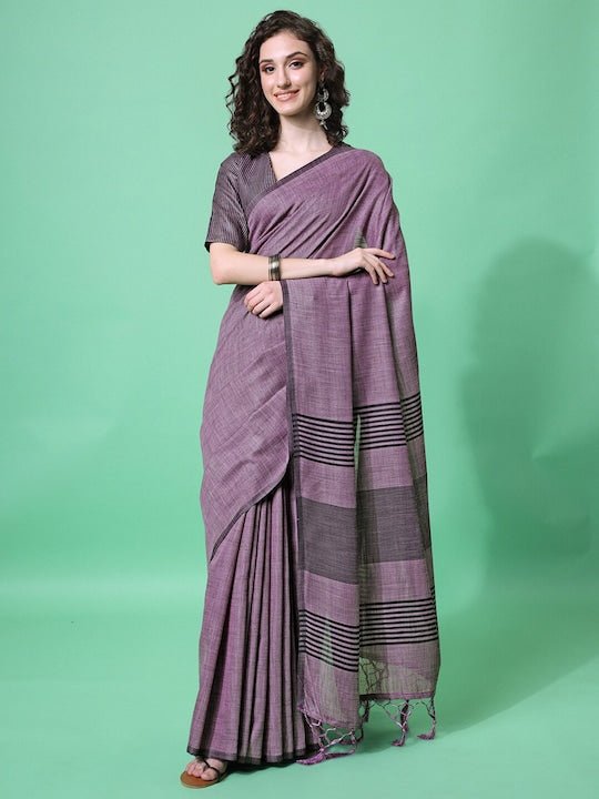 Purple Striped Saree - Inddus.com